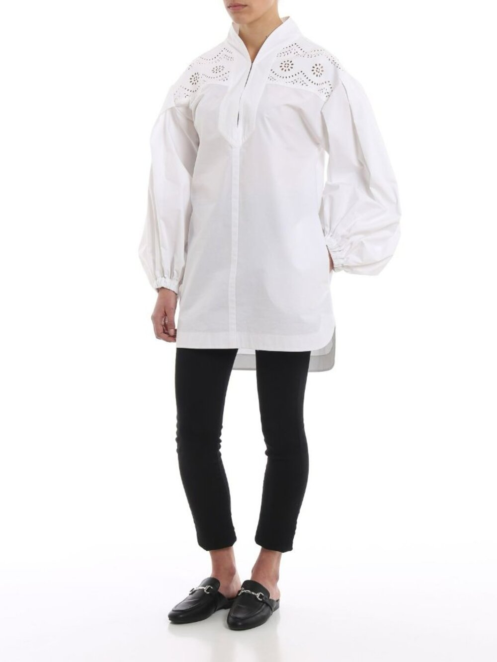 Philosophy Di Lorenzo Serafini White Cotton Eyelet Blouse Long Sleeve XL